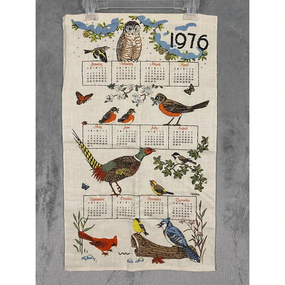 Textilimpex Linen Calendar Tea Towels 1975 1976 Birds‎ Bountiful Table Retro VTG